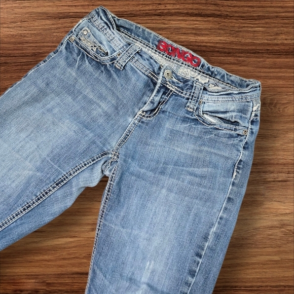 Bongo Low Rise 90s Embroidered Bootcut Denim Jeans - Picture 2 of 8